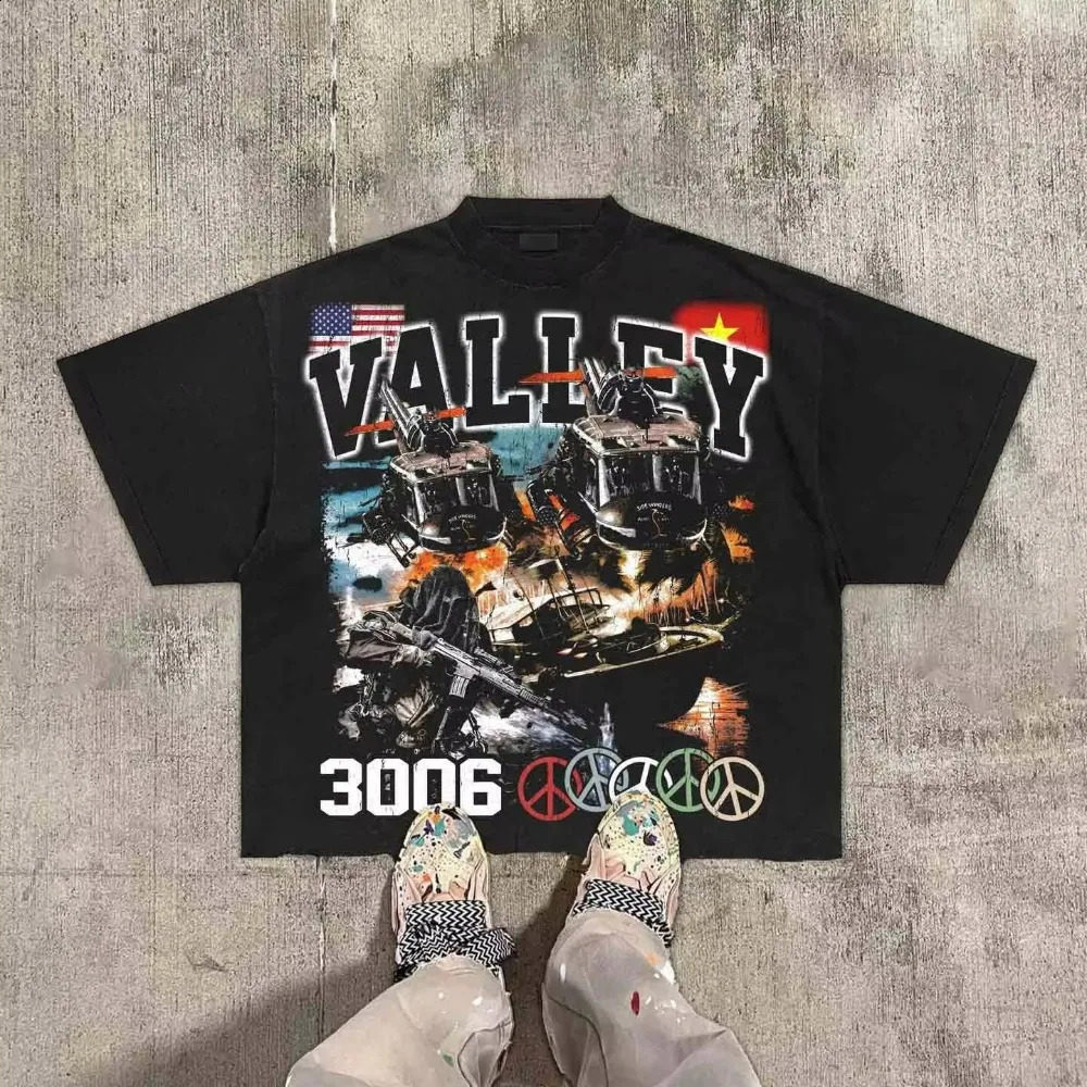 Vintage Warzone Valley Division Graphic Tee Cotton TShirt Cropped Tees Men and Women Same Style Casual Comfortable Tops 250918