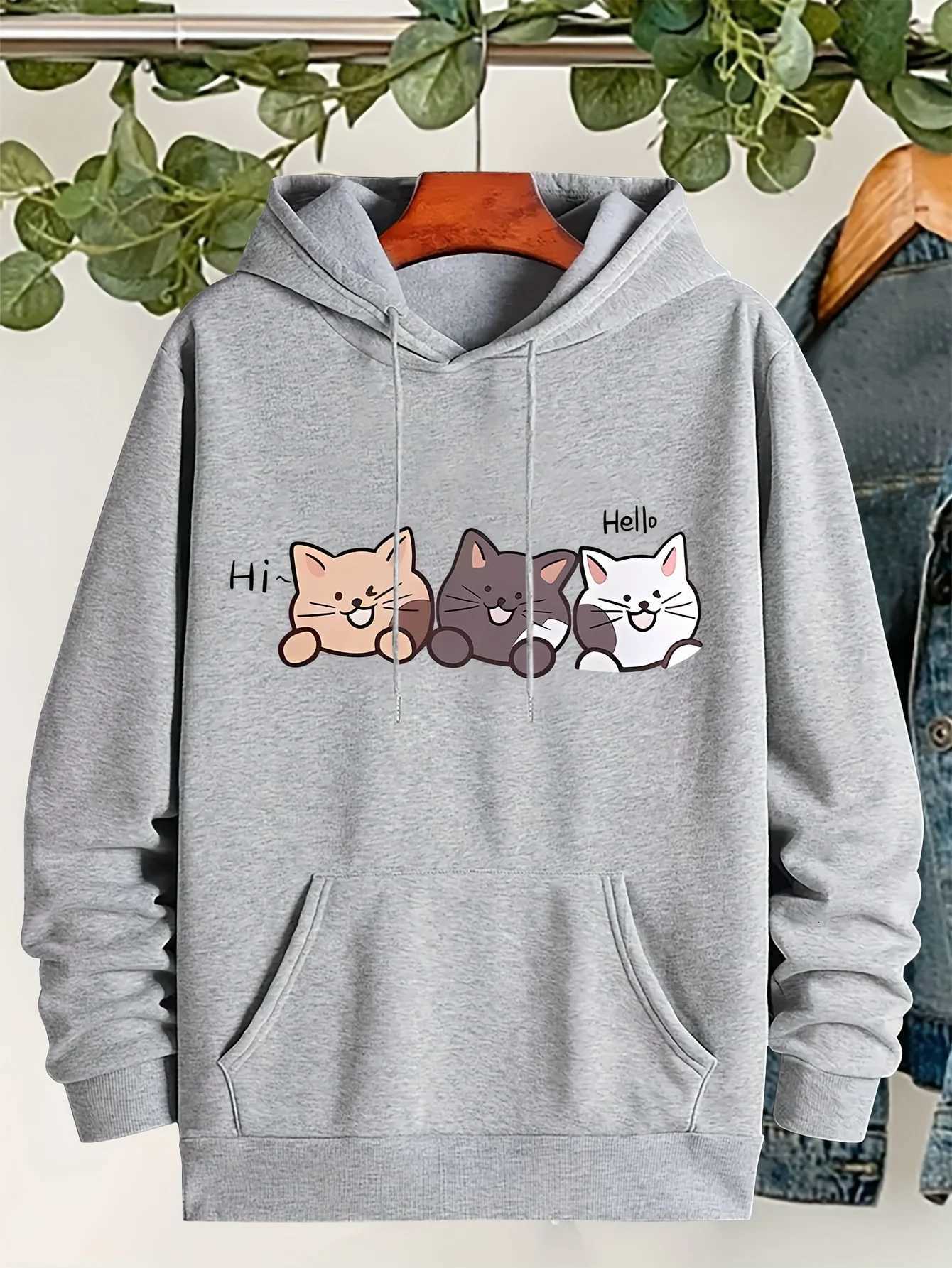 Cute Three Kittens Printed Hoodie 2025 Autumn Winter New Womens Round Neck Top Hoodie Womens Sweatshirt Casual ClothingZ250918