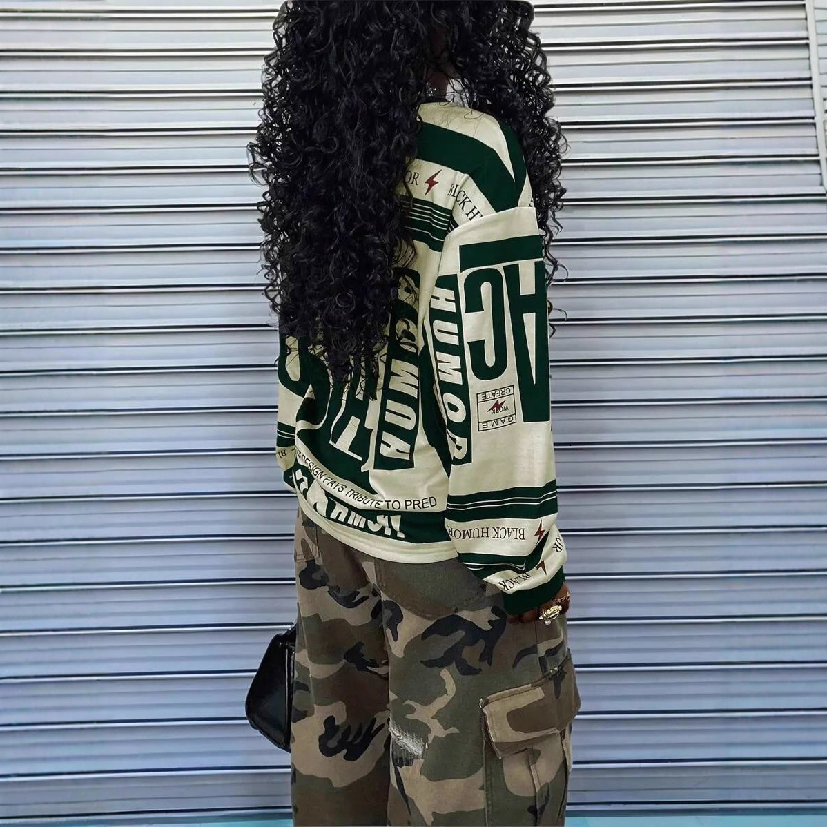 Women's Fashion Trendy Style Long Sleeve Sweatshirt with Letter Print Loose Pullover