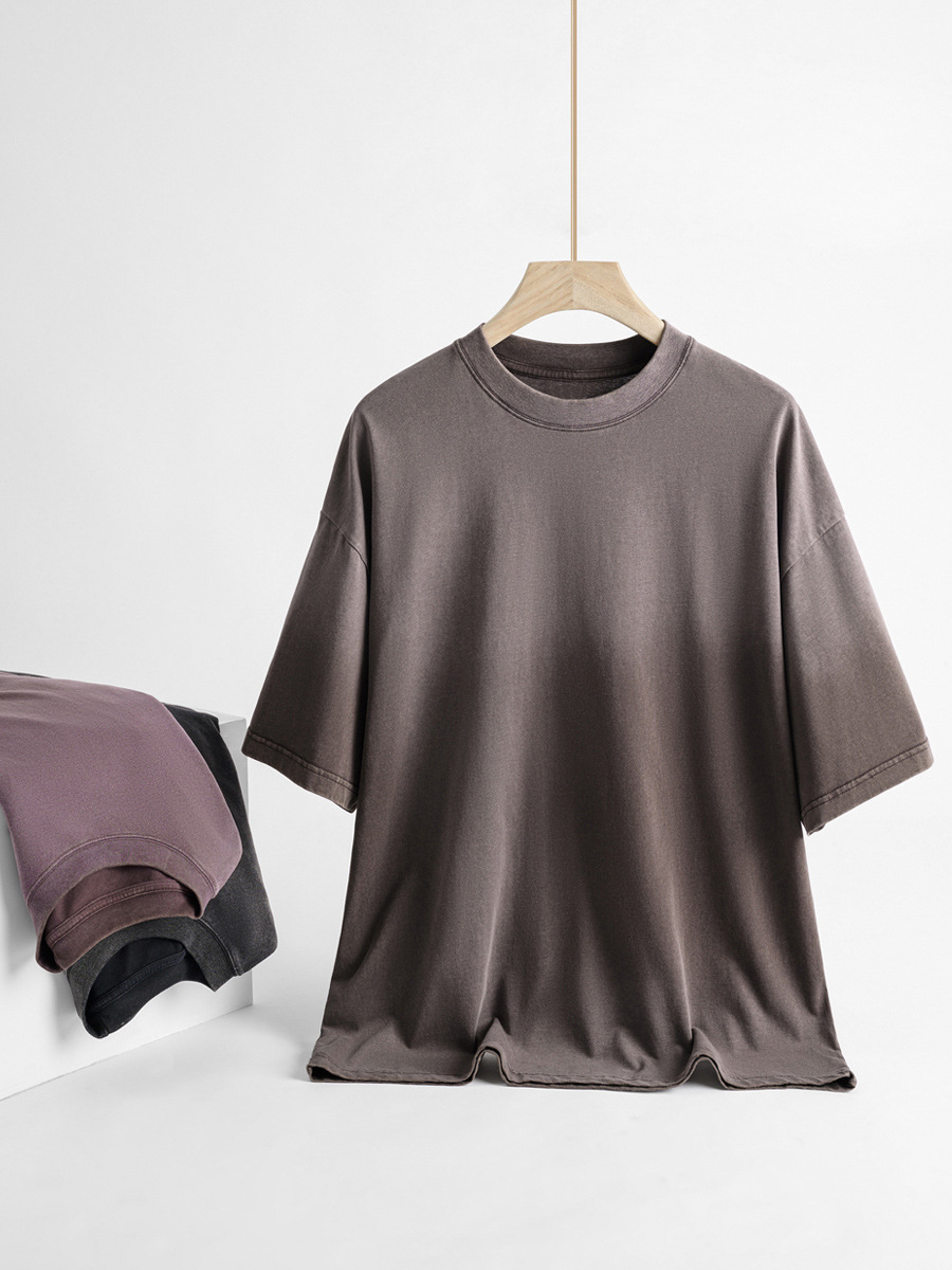 Summer New Arrival Vintage Washed T-Shirt: Unisex 230g Cotton, Loose Fit with Drop Shoulders, Short-Sleeve, Trendy Style-21T
