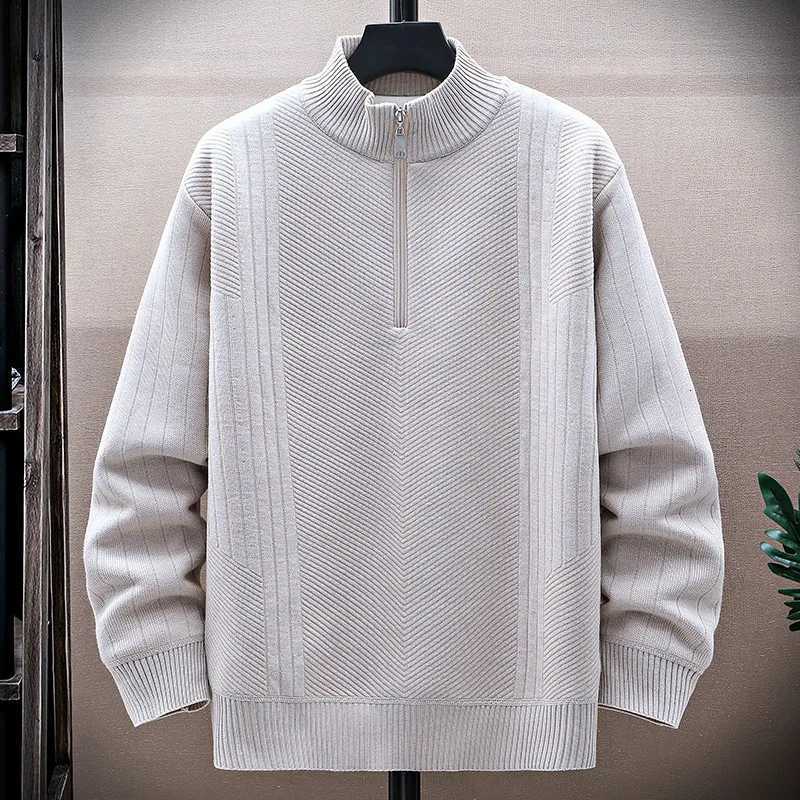 Autumn Winter Mens Fleece Knit Pullovers Fashion Half Zipper Stand Collar Warm Knitted Sweater Men Casual Pullover Sweaters ManZ250918