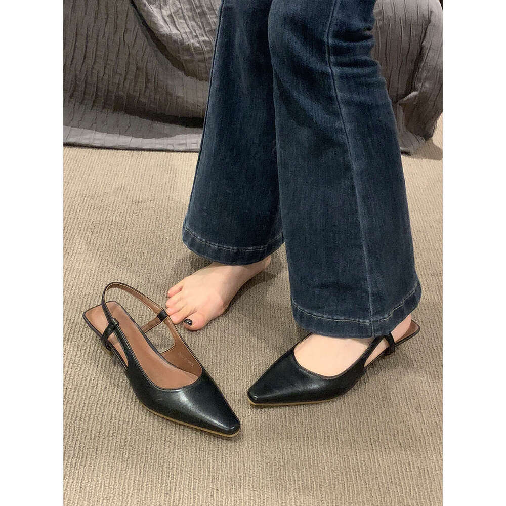 French Style High-End Sandals for Women, Outdoor Wear, 2024 Spring and Autumn New Designer Bags Pointed Toe Shallow Mouth Slip-On Elegant Single Shoes