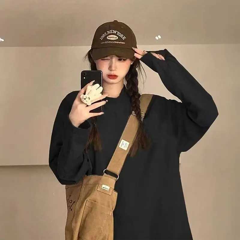 New crew neck sweater womens four seasons thin solid color niche versatile loose casual longsleeved top ins tideZ250918