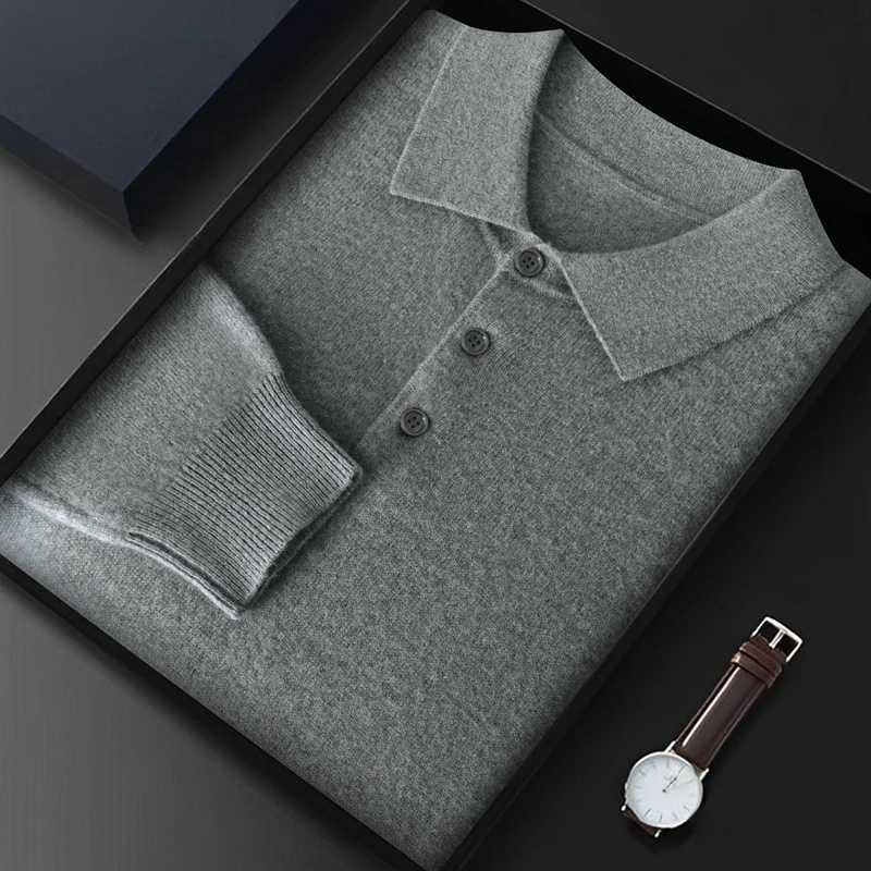 Men Knitwear Australian Pure Wool Pullover Flip Collar Thick Style Sweater Long Sleeve Warmth High Quality Business Basics TopsZ250918