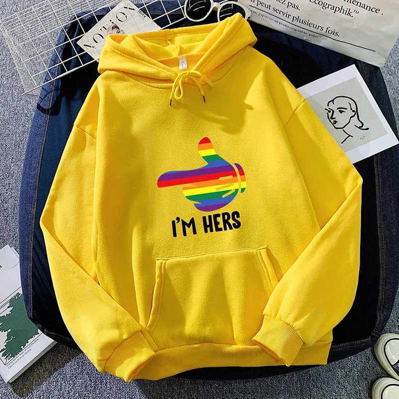 New Style I Am Hers Rainbow Couple Funny TShirt High Quality imple Casual Hoodies Autumn Winter Loose Oversized StreetwearZ250918