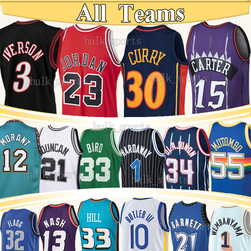Classics Retro Basketball Jerseys Michael Bryant Allen Iverson Dennis Rodman Larry Bird Tracyy McGrady Hardaway steve nash Shawn Kemp Carter Flagg Stitched Jersey