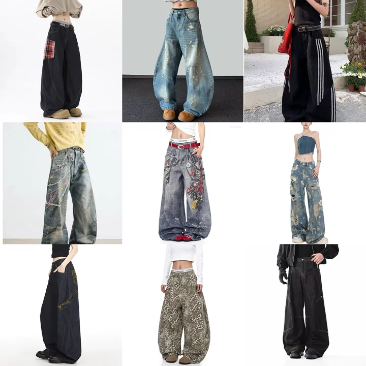 Men's Jeans Autumn Korean Trendy Harajuku Streetwear Y2K Candy Chain 3D Printed Baggy Hip-hop Retro Punk Straight Wide-leg Pants