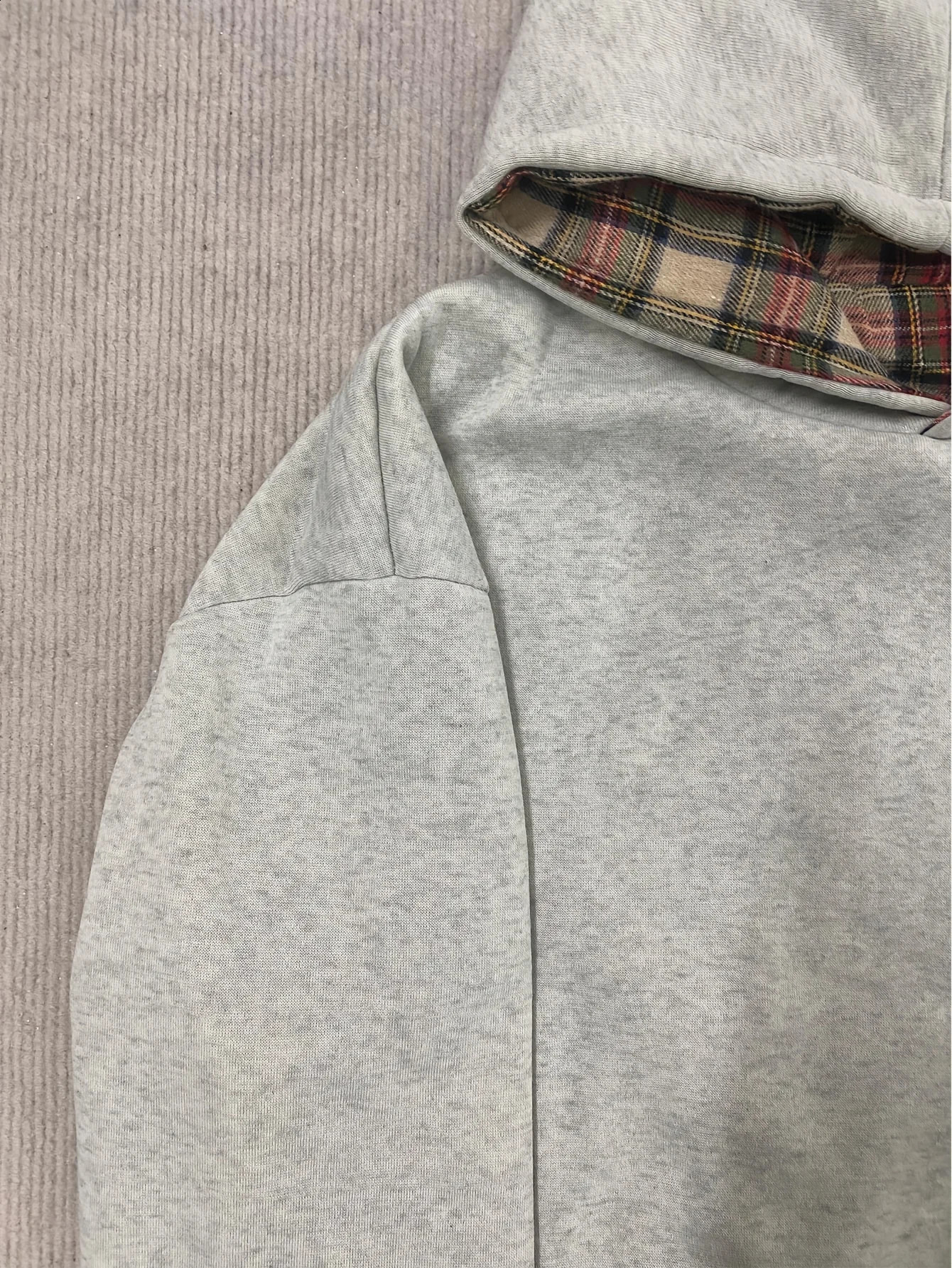 1pc Y2K Retro Hoodie Navy Blue Brown Plaid Warm Winter Pullover with Hood Unisex Streetwear Sweatshirt for Men Women 250918