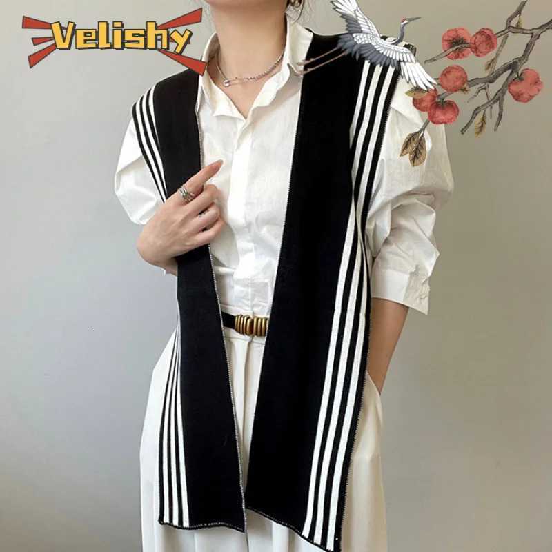 Solid Color Knitted Shl Simple Blouse Shoders Fake Collar Ce Black White Stripe Scarf Wrs Cloak Wool Scarves Wen Scarf Y250918