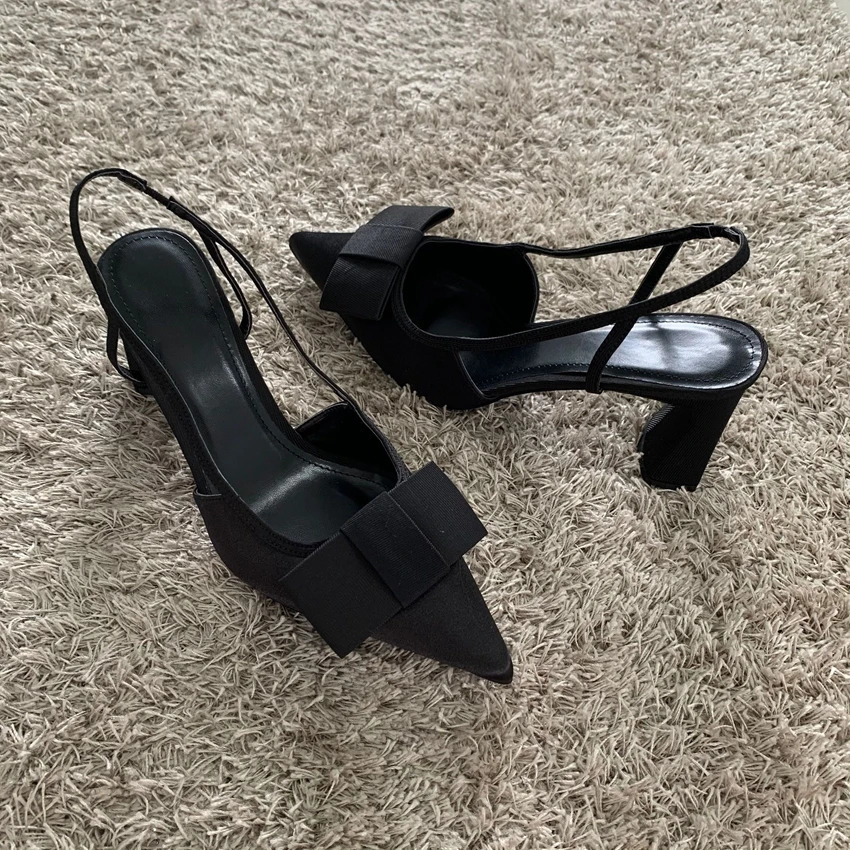 Butterflyknot Heeled Sandals Women Fashion Elegant Dress Shoes Female Pointed Toe Pumps Women Slingback High Heels 250917
