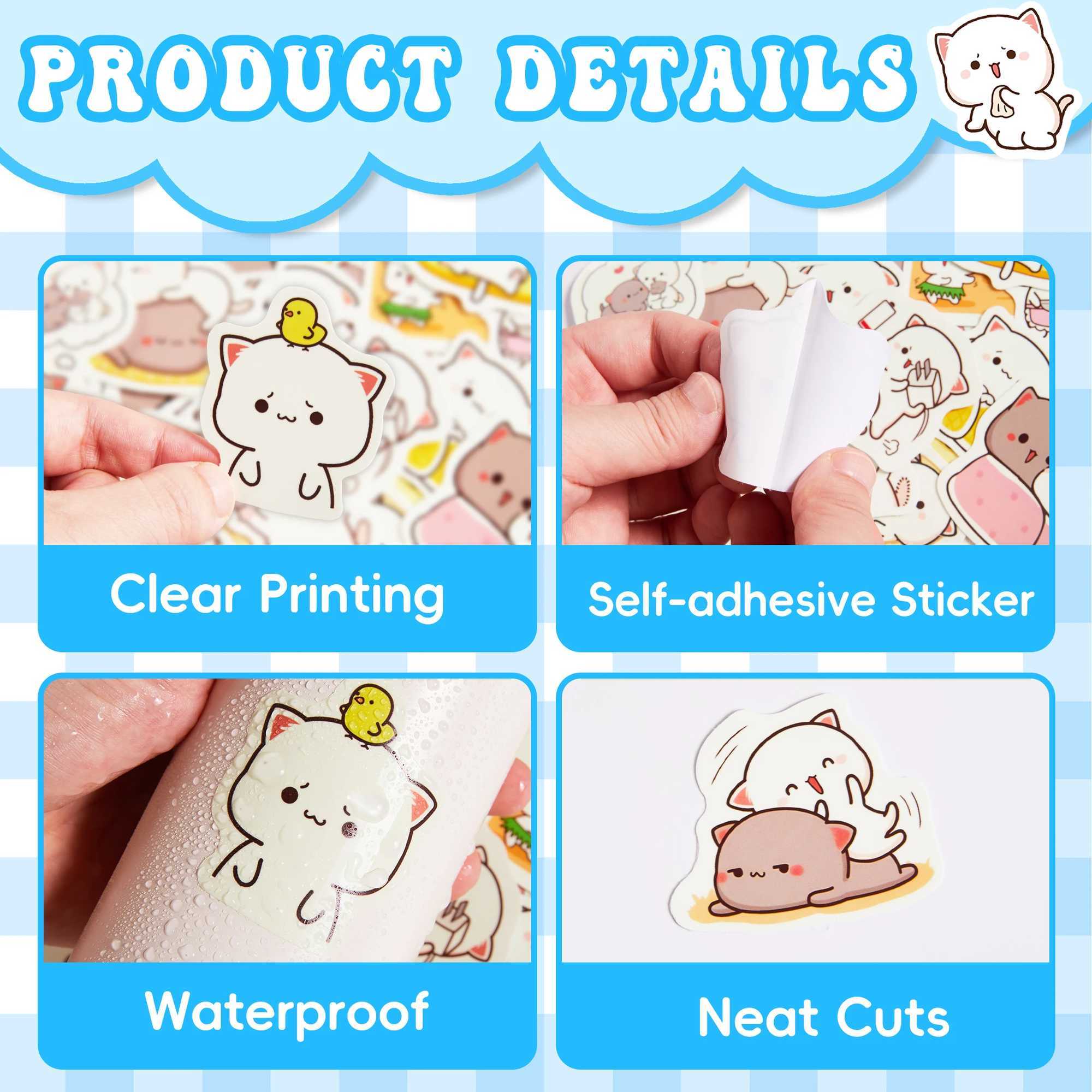 50Pcs Cute Couple Cat Stickers Cartoon Kawaii DIY Gift Decal Doodles for Scrapbook Skateboard Luggage Phone Waterproof Stickers C250918
