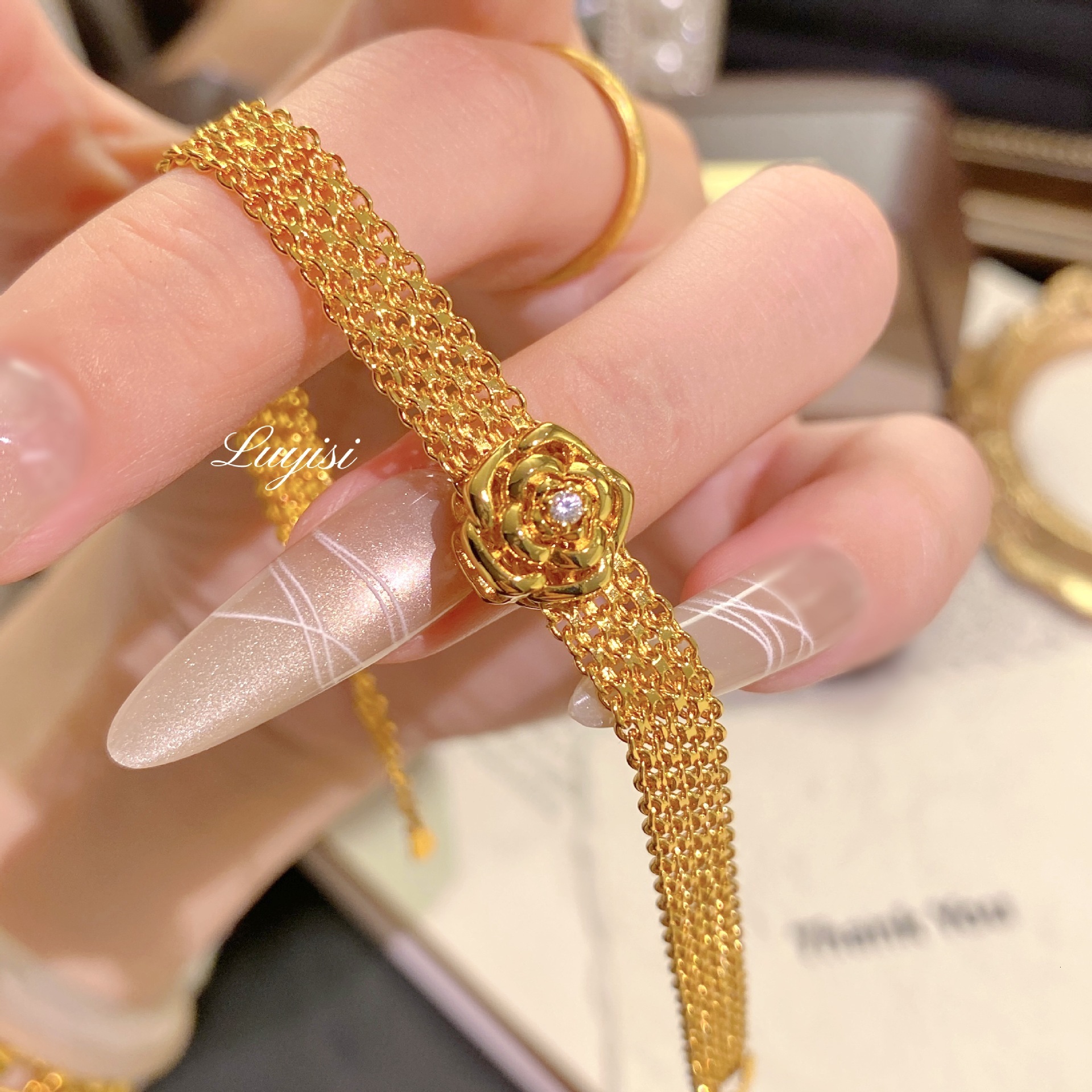 bracelets designer bracelet Italian craft ese rose bracelet light satin strap Inlaid with dias camellia wristband for women bracelet designer