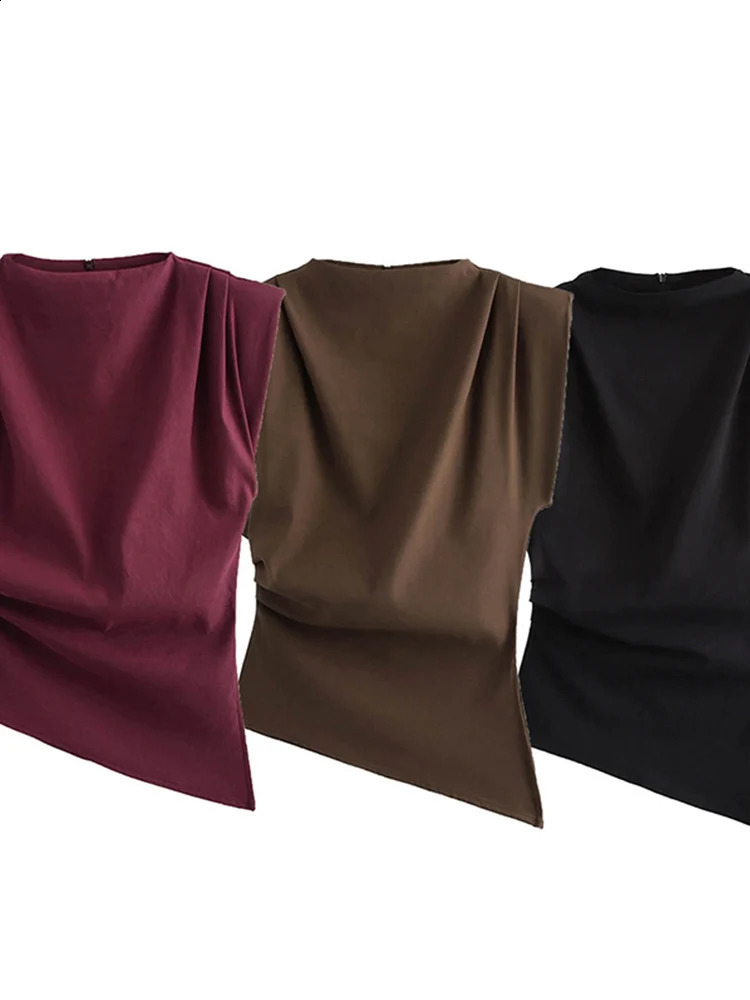 Fashion Shoulderless Top European American Style Simple Pleated Decorative 250918