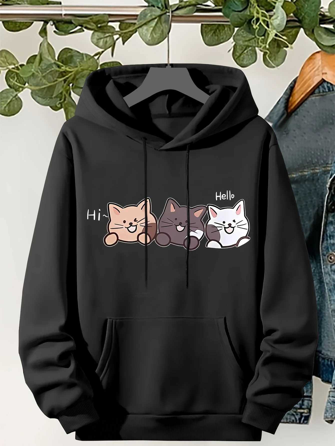 Cute Three Kittens Printed Hoodie 2025 Autumn Winter New Womens Round Neck Top Hoodie Womens Sweatshirt Casual ClothingZ250918