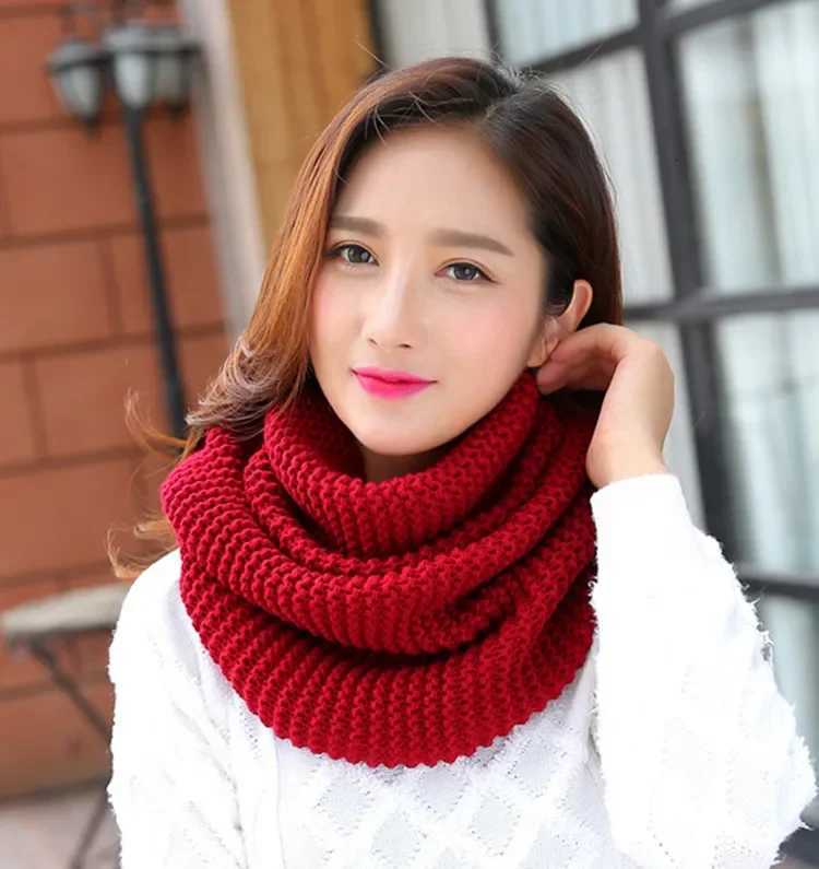 Solid Color Thick Knit Scarf for Wen Autumn Winter Korean Style Warm Neckwear Scarf Y250918