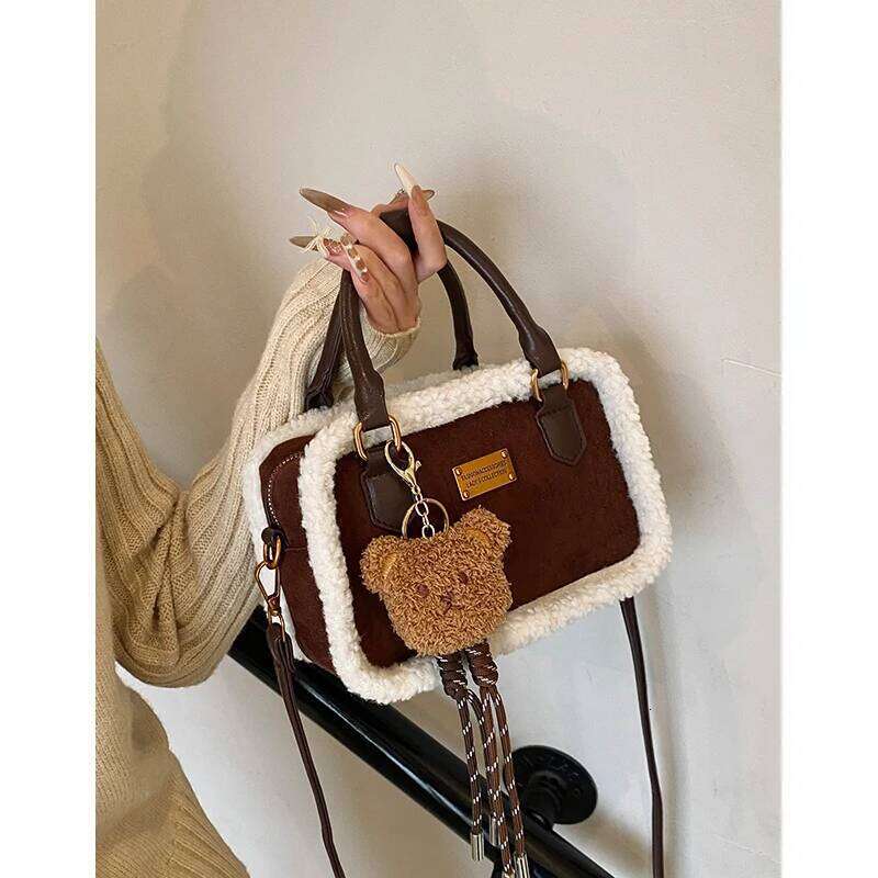 Designer Bags Lamb Fur Women's Winter Small Crossbody Cute Fluffy Square Single Oulder Bag PU Frosted Leather Handbag Hot Selling