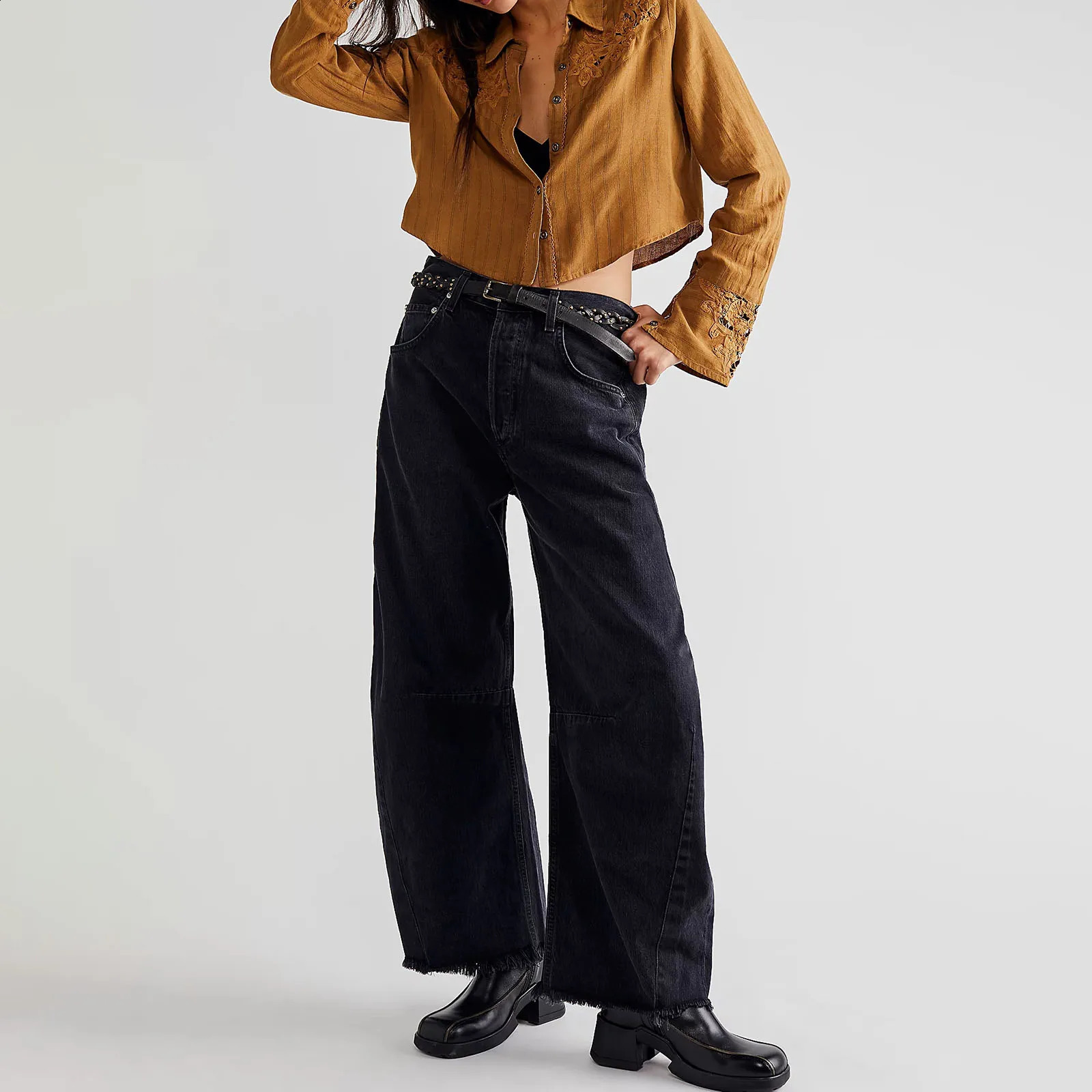 Imcute Women Casual Wide Leg Baggy Denim Pants Mid Waist Boyfriend Loose Jeans Y2k Vintage Barrel Jeans Streetwear 250918