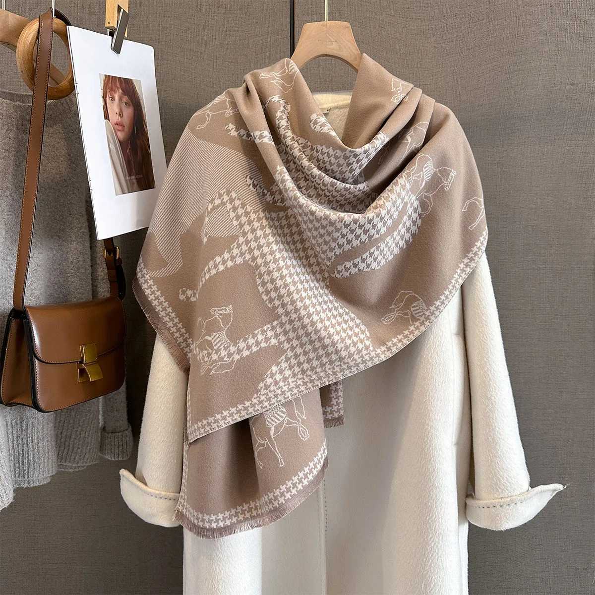 Autumn Winter Cashmere Warm Shl Luxury Designer Quty Houndstooth Scarf Wr for Wen Thick Blanket Stoles Long Y250918