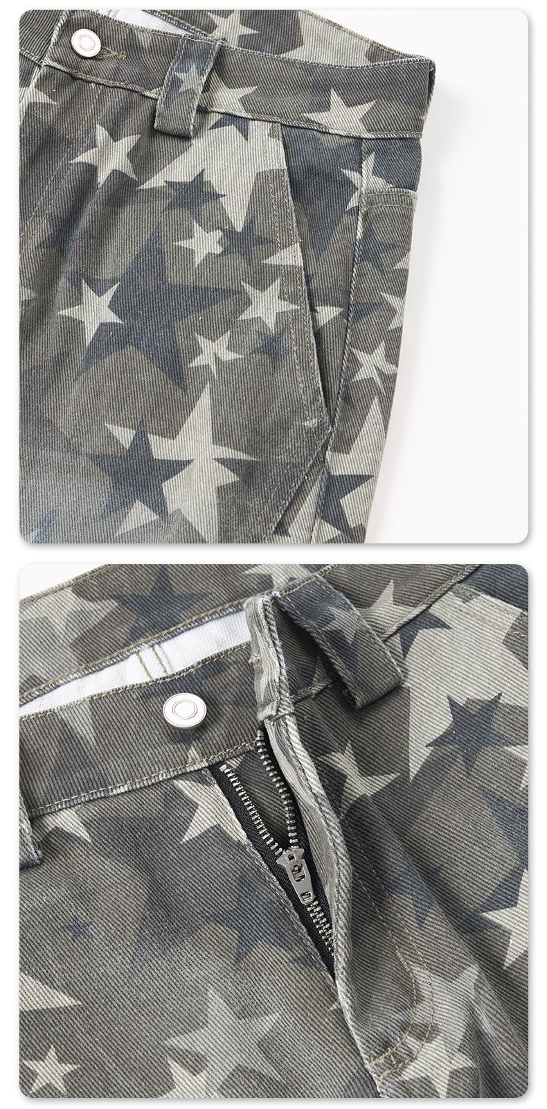 Men's Jeans Men's Autumn Star Print Cargo Jeans - Retro High - Street Design, Loose Sickle - Shaped Wide - Leg Pants-D6012