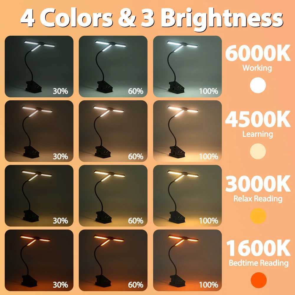 Eyecare 51 LED Clip Reading Book Lamp 4 Colors Modes Adjustable Brightness Flexible Rotating Desk Lights Bedroom Night Light C250918