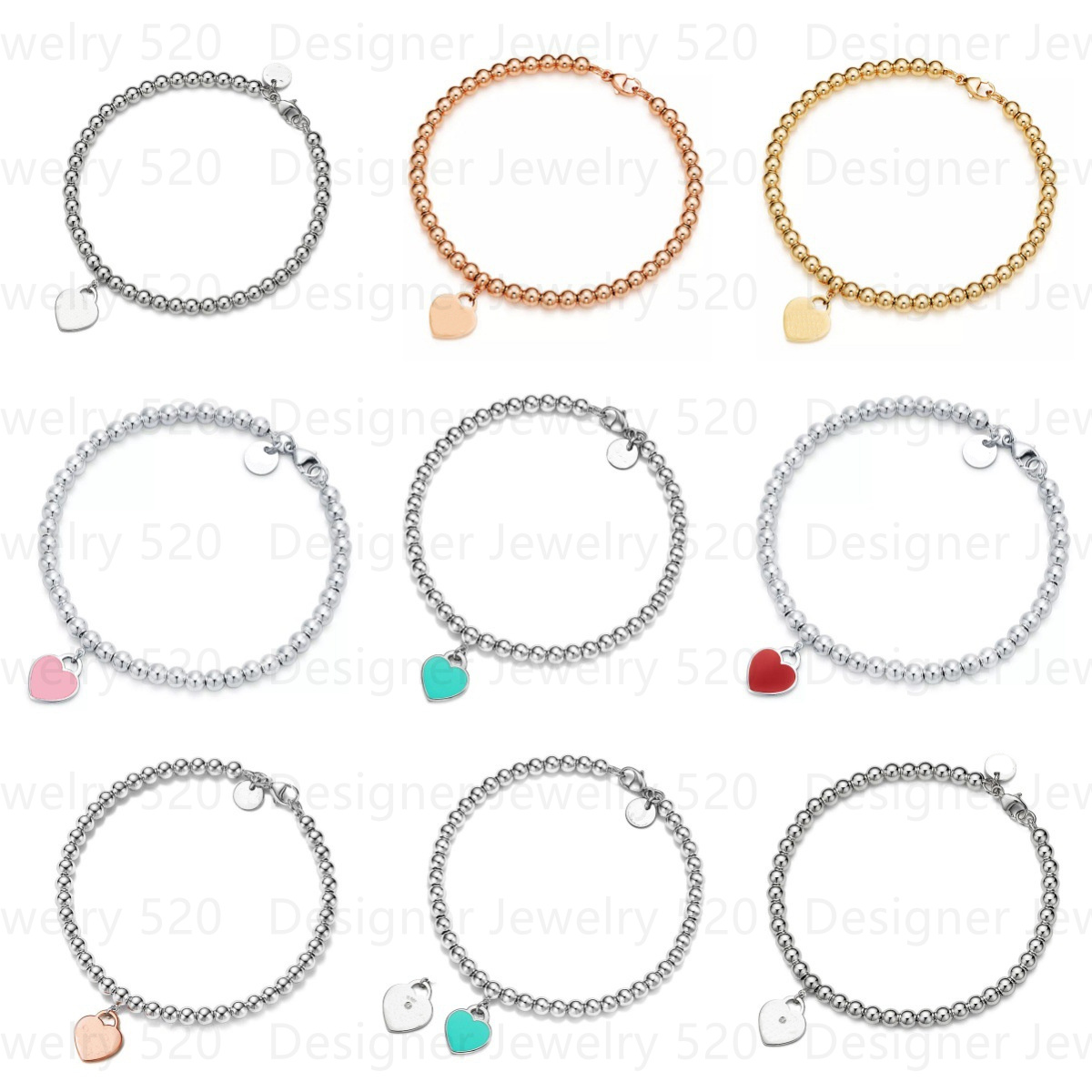 Designer Jewelry Bracelet Fashion 925 sterling silver Love heart bracelet classic beaded bracelet 4mm rose gold bead