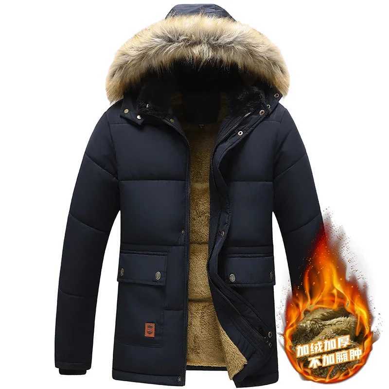 Male Fur Trench Overcoat Coats Parka Mens Warm Hooded Loose Parkas Mens Plus Velvet Casual Fashion Brand Thick Winter Parkas L2509181