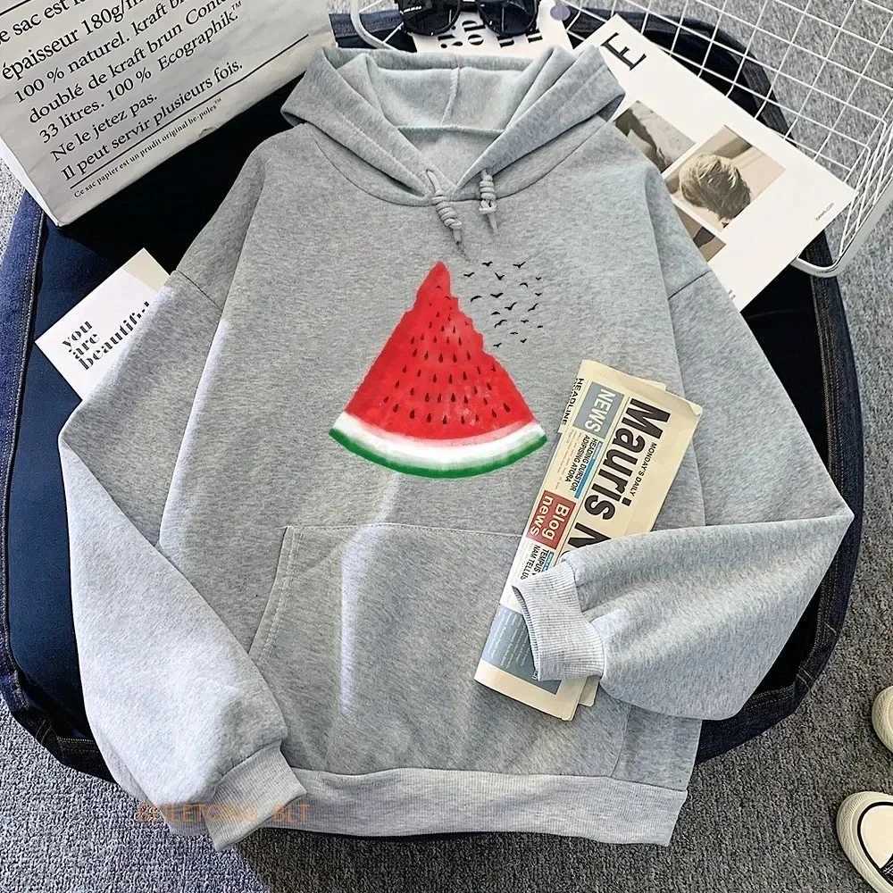 2025 Autumn and Winter Womens Watermelon Pattern Printed Sweatshirt Round Neck Long Sleeved Casual Hooded Womens ClothingZ250918