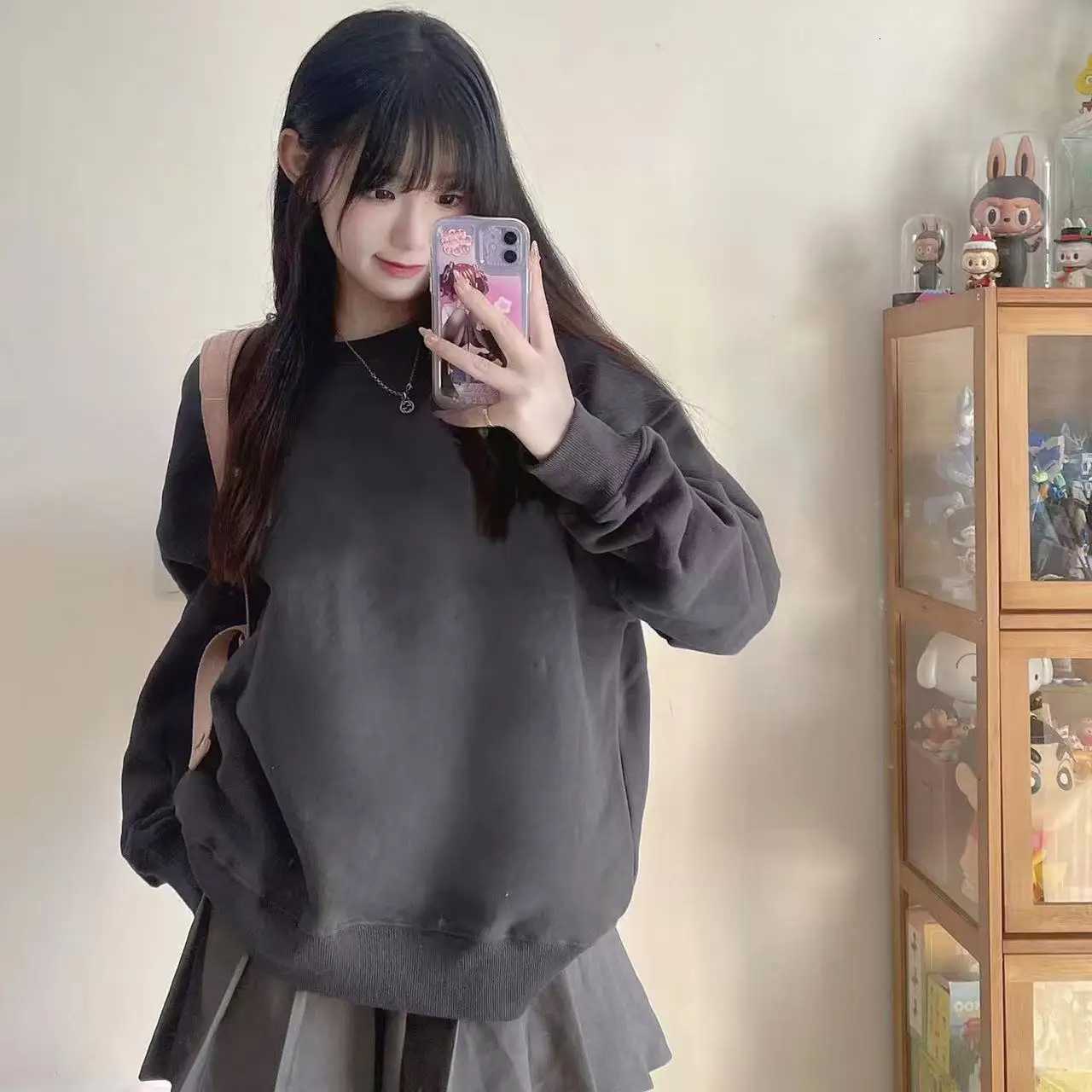 New crew neck sweater womens four seasons thin solid color niche versatile loose casual longsleeved top ins tideZ250918