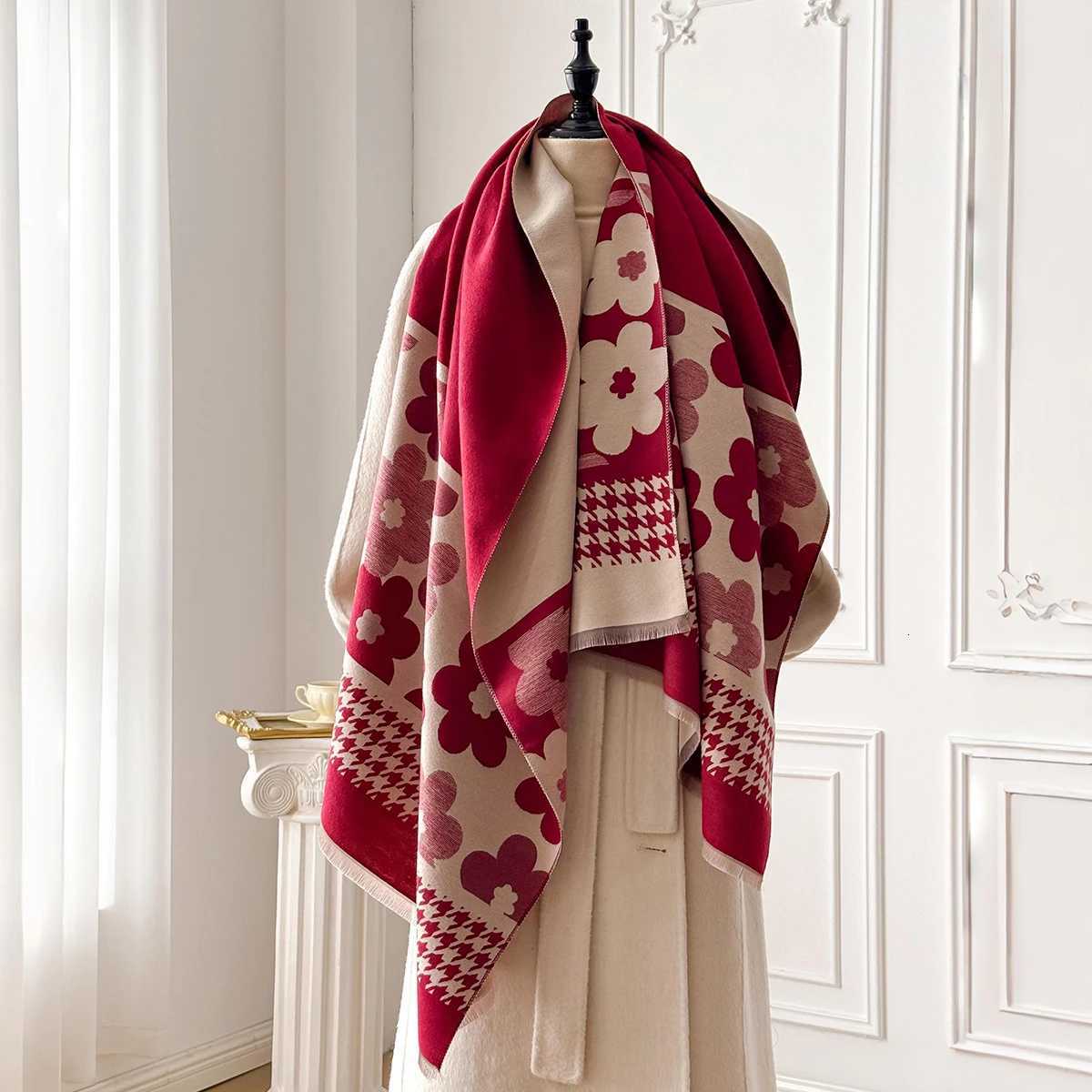 New Fashion Scarves Wen Twosided Houndstooth Print Tassels Shl Winter Warm Wr Bandana Houndstooth Fem Foard Y250918