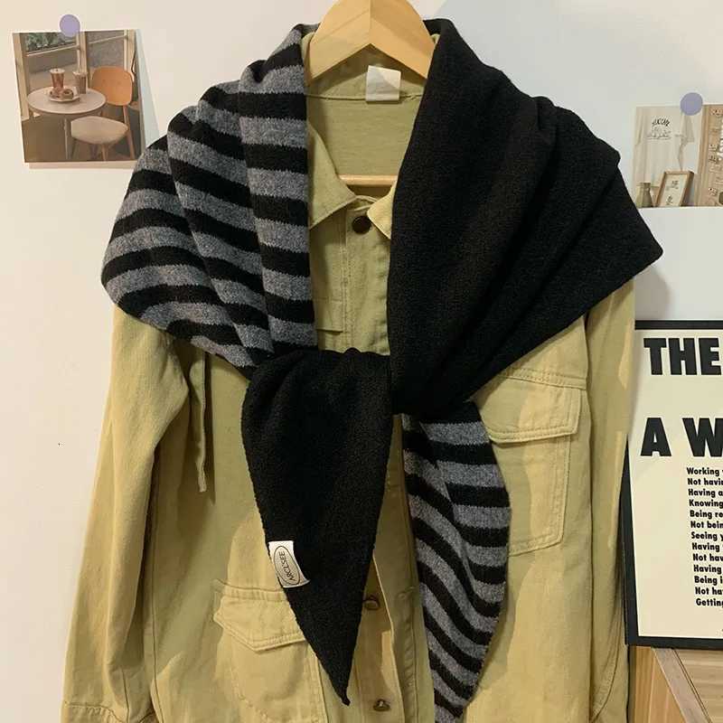 2025 Autumn and Winter New Imitation Cashmere Striped Triangle Knitted Scarf Towel To Keep Warm and Add Knitted Neck Shl Y250918
