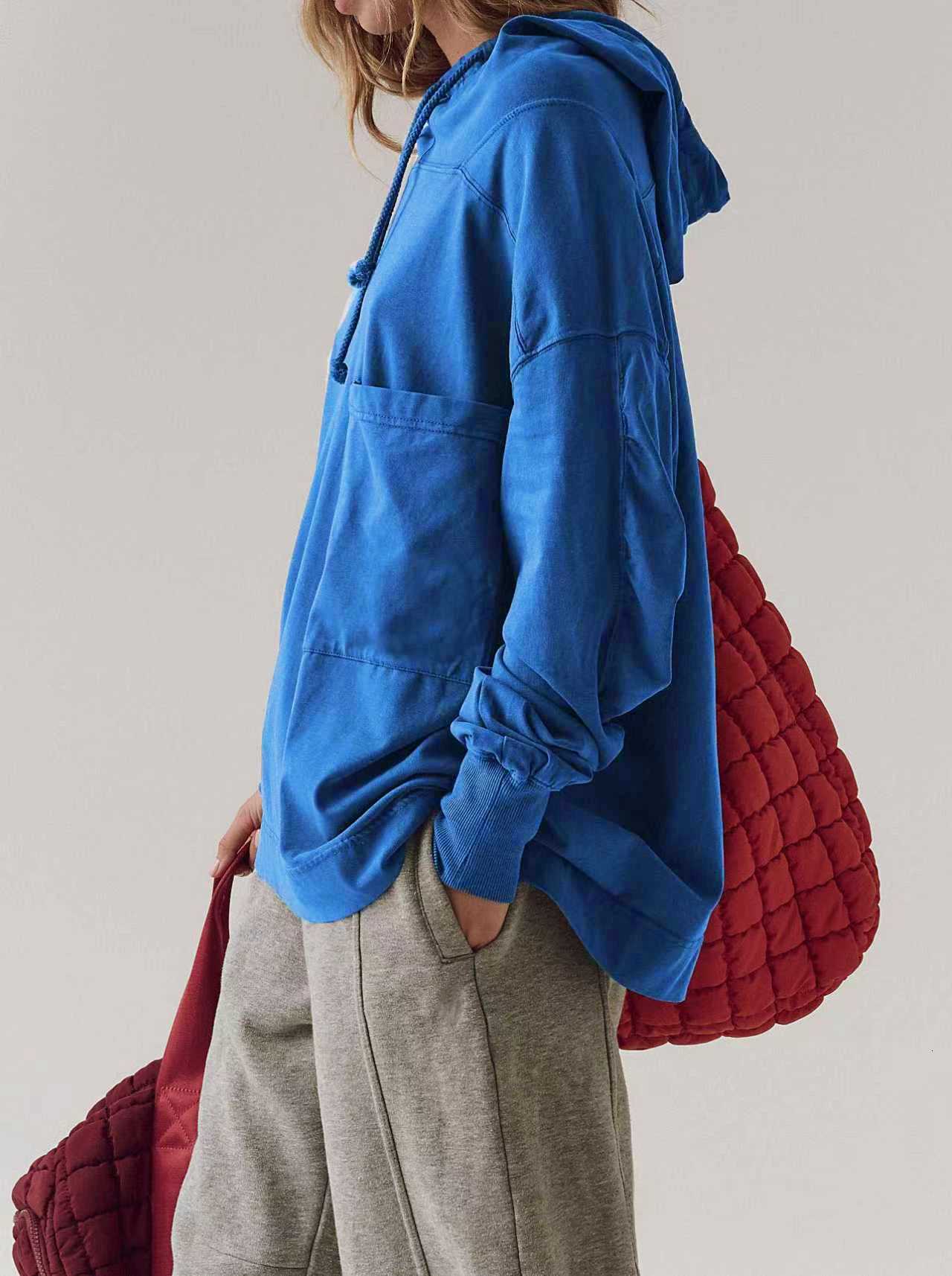 Womens New Casual Long Sleeve Top Loose Hooded Sweatshirt with Large Pocket for Daily Autumn OutfitsZ250918