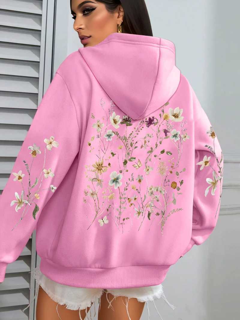 Beautiful Flower Clusters Design Women Hoody Loose Fleece Hoodie Autumn Y2K Pocket Hoodies Multicolor Soft Woman StreetwearZ250918