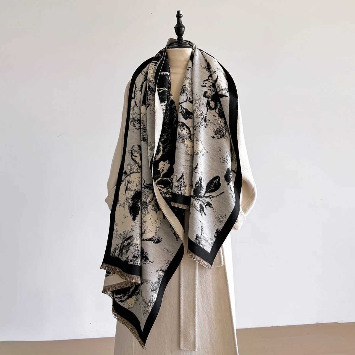 Wens Warm Faux Cashmere Scarf Winter Thick Patter with Cashew wer Rose Design Fashionable Luxurious Blanket Scarf Y250918