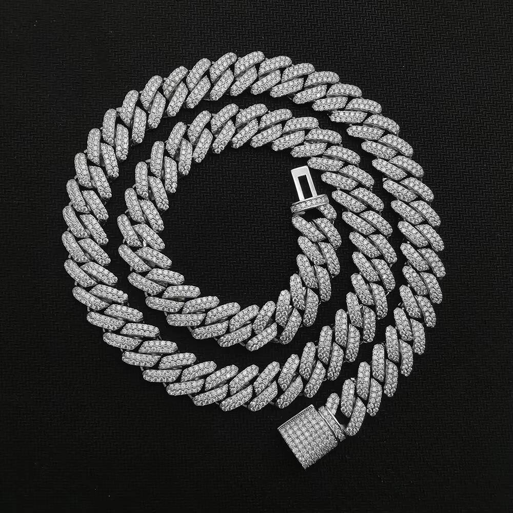 14MM High Quality Moissanite Diamond Cuban Link Chain With Certificate Hip Hop 925 Silver Necklace Men Jewelry