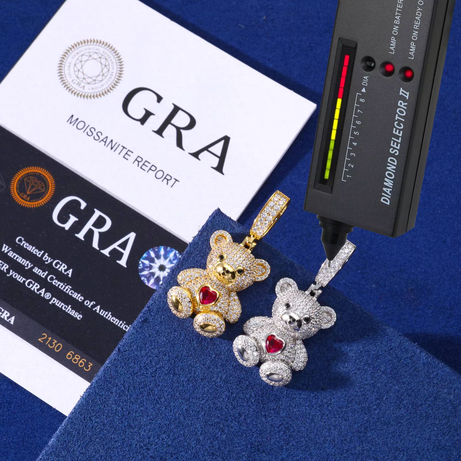 Fine Cartoon Jewelry Gold Plated Iced Out Heart Moissanite VVS Moissanite Diamond 925 Sterling Silver Men Bear Animal Pendant