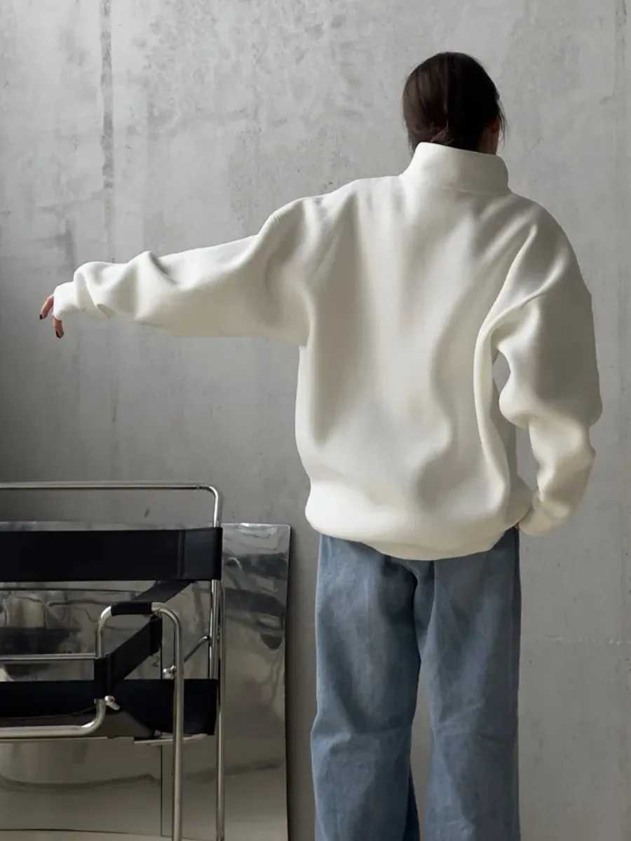 American Retro Half Zipper Alphabet Patch Long Sleeve Hoodie for Womens Outdressing Fashion Trendy Brand Top Womens ClothingZ250918