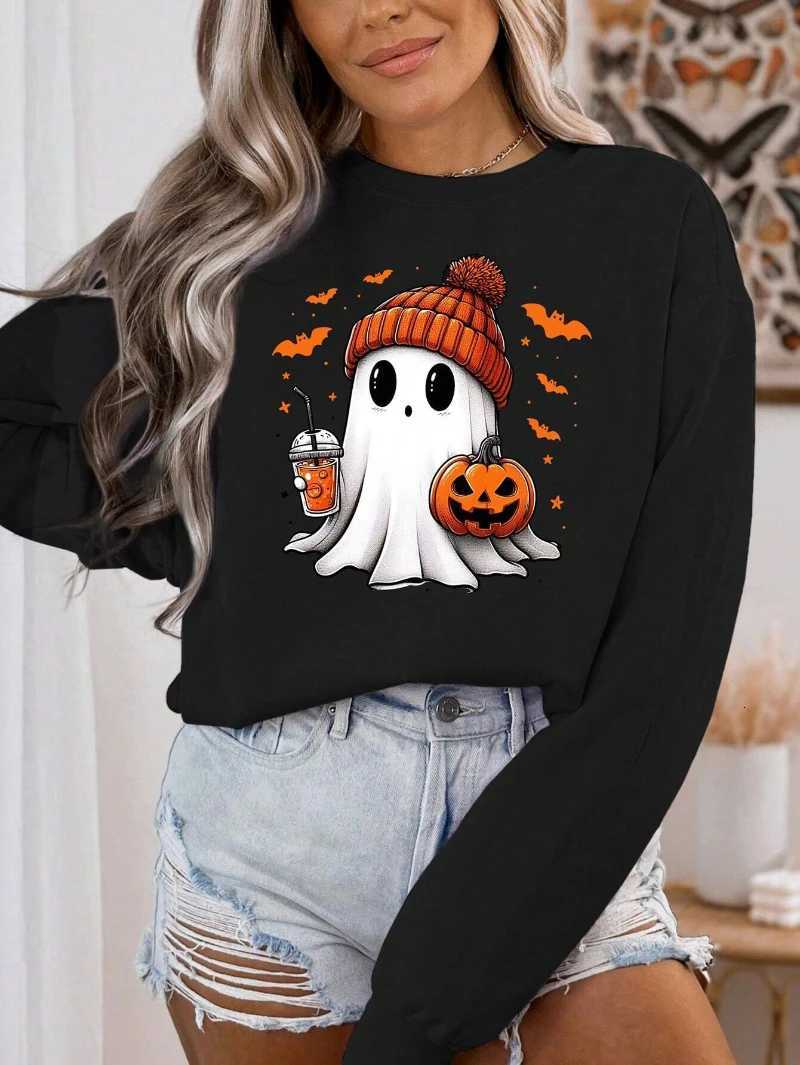 Autumn Womans Halloween Sweatshirts Coffee Lover Printing Hoodies Fleece Comfortable Crewneck Pullover Fashion Female ClothesZ250918