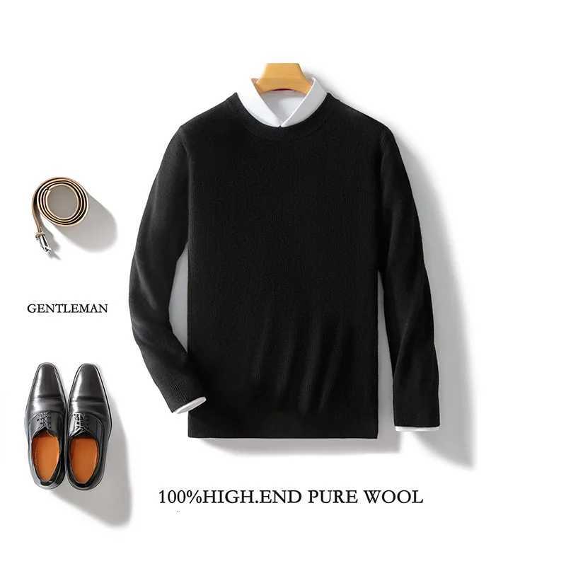 Men Soft 100 Merino Wool Casual ONeck Knit Sweater Long Sleeves Pullover Cashmere Comfortable Solid Color Warm Clothing TopZ250918