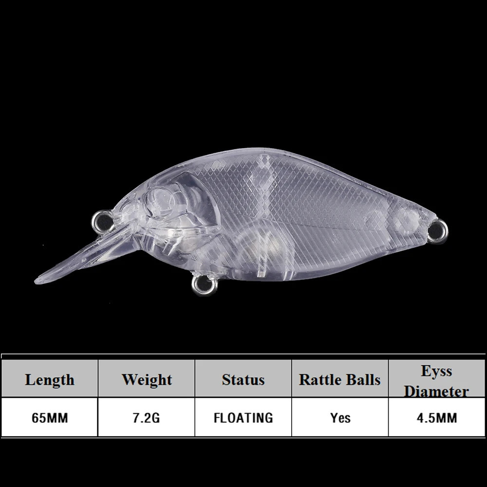 ChansHuang 20PCS Unpainted Blanks Bait 65mm 72g Floating Diving Lip Rattles Crankbait DIY Transparent Handmade Fishing Lure 250917
