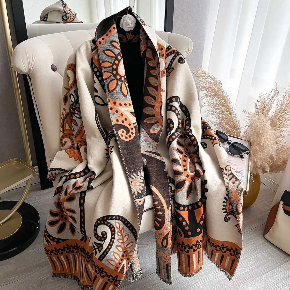 2025 Wens Luxury Paisley ral Faux Cashmere Scarf Thick Warm Winter Shl Wr Travel Stole Bufanda Y250918