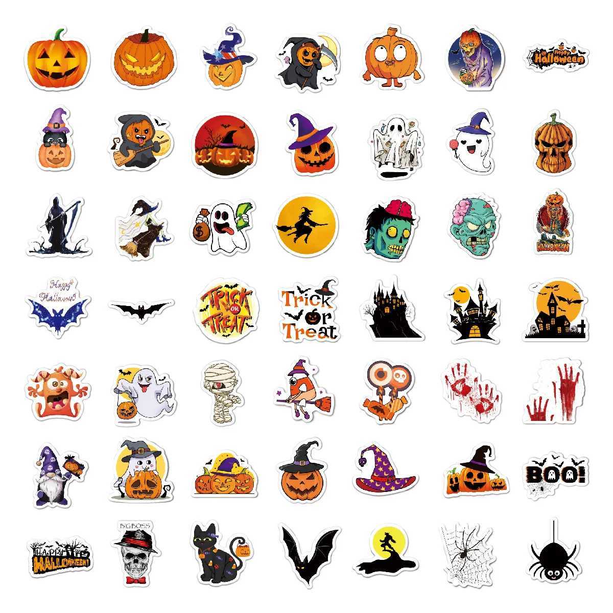 100Pcs Cartoon Pumpkin Witch Ghost Waterproof Graffiti Stickers Toy for Kids Birthday Party Favors Halloween Theme Party Gifts C250918