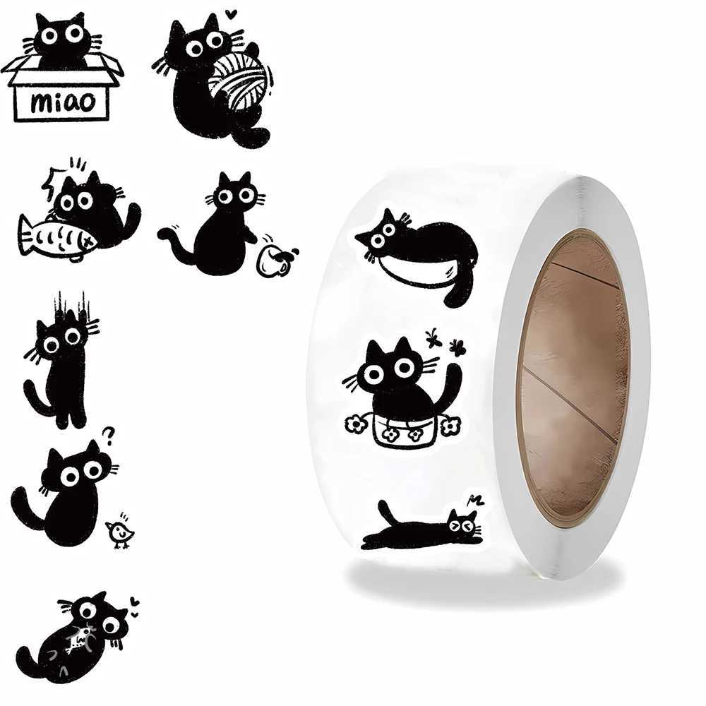 500PCS Little Black Cat Roll Stickers Decoration Collage Fashion Skateboard Phone Coffee Scrapbook For Waterproof Art Sticker C250918