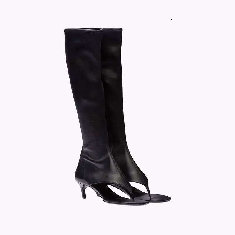 Ladies Spring and Summer New Slim Heel Pinch Toe Knee Cool Fashionable Side Zipper Mid Length Women's Boots