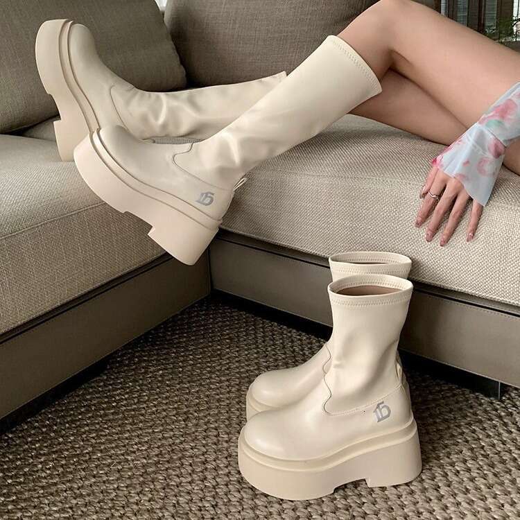 Elastic Thick Sole Height Short for Petite Women Over-the-Knee Long Leg-Wrapping Slimming High Riding Boots