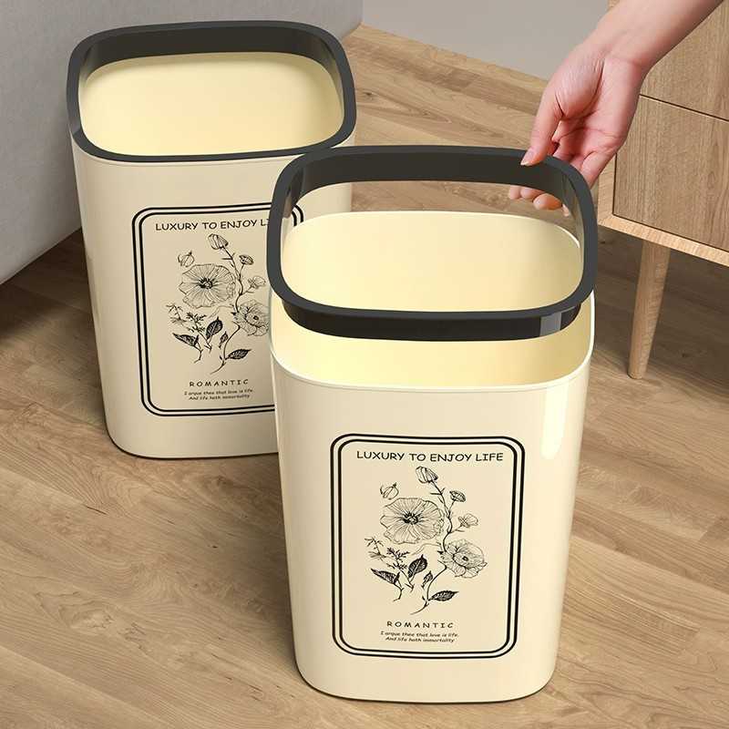 Household Trash Can for Bedroom and Living Room Large Capacity for Kitchen Bathroom and Toilet Simple Design with Press Ring High Aesthetic Storage Bi