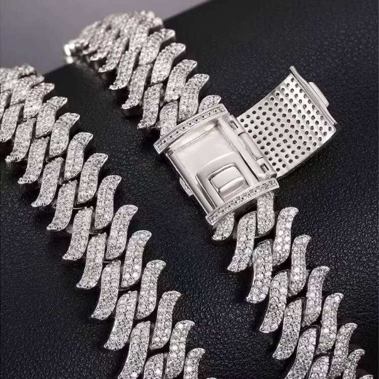 Mens 20MM Bling Iced Hip Hop Jewelry Moissanite Thorns Cuban Link Chain Bracelet Necklace for Gift
