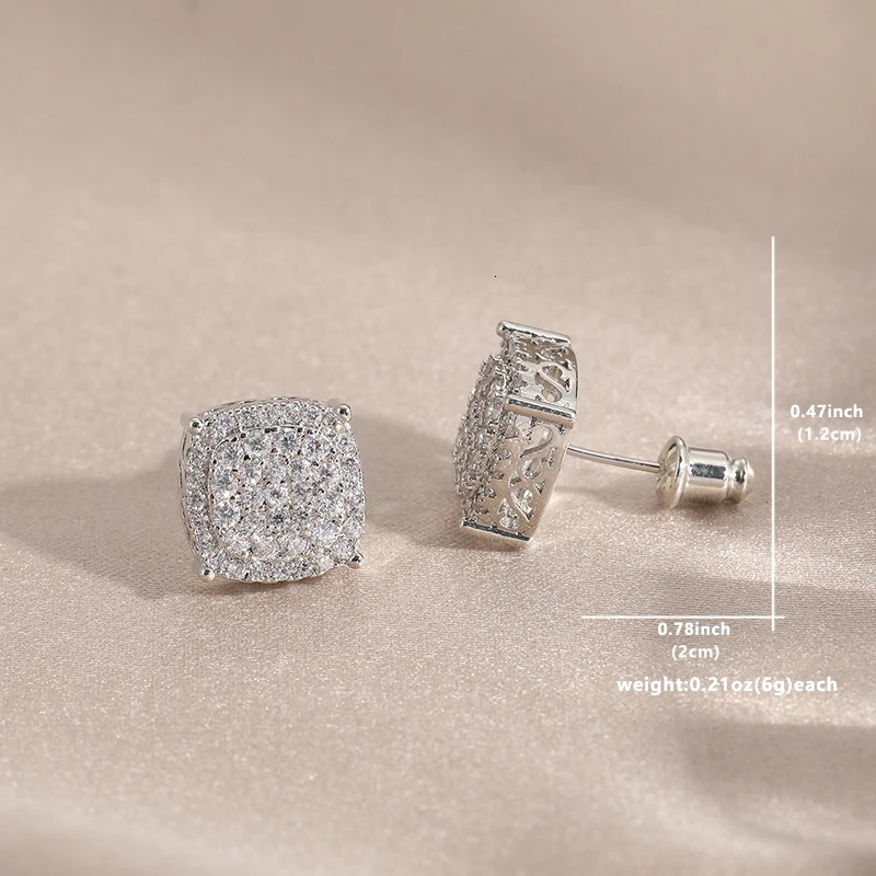 Silver Color Square Inlaid Cubic Zirconia Stud Earrings for Women Fashion Engagement Wedding Earrings Jewelry 250917 - view 5