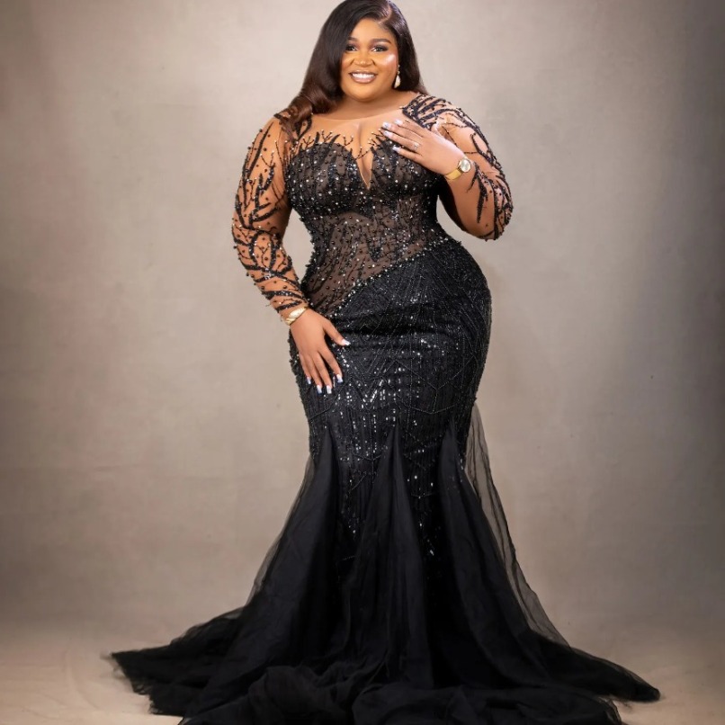 2026 Arabic Aso Ebi Plus Size Black Mermaid Prom Dress Lace Beaded Evening Formal Party Second Reception 50th Birthday Engagement Thanksgiving Gowns D