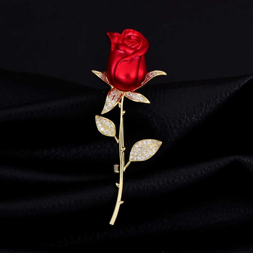 Creative Beautiful Rhinestone Rose Flower Brooches For Women Lady Elegant Flower Pin Summer Wedding Party Valentines Day Gift D250918