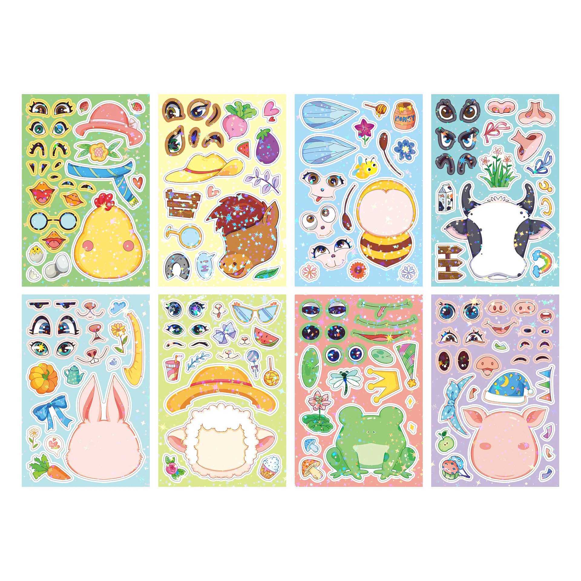 8PCSSet DIY Stickers Puzzle Face Changing Stickers Animal Assemble Game Montessori Cognition Educational Toys For Children Kids C250918